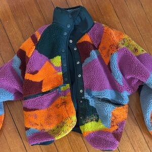Free People Multicolor Sherpa Jacket — Purple, Orange, Green & Blue